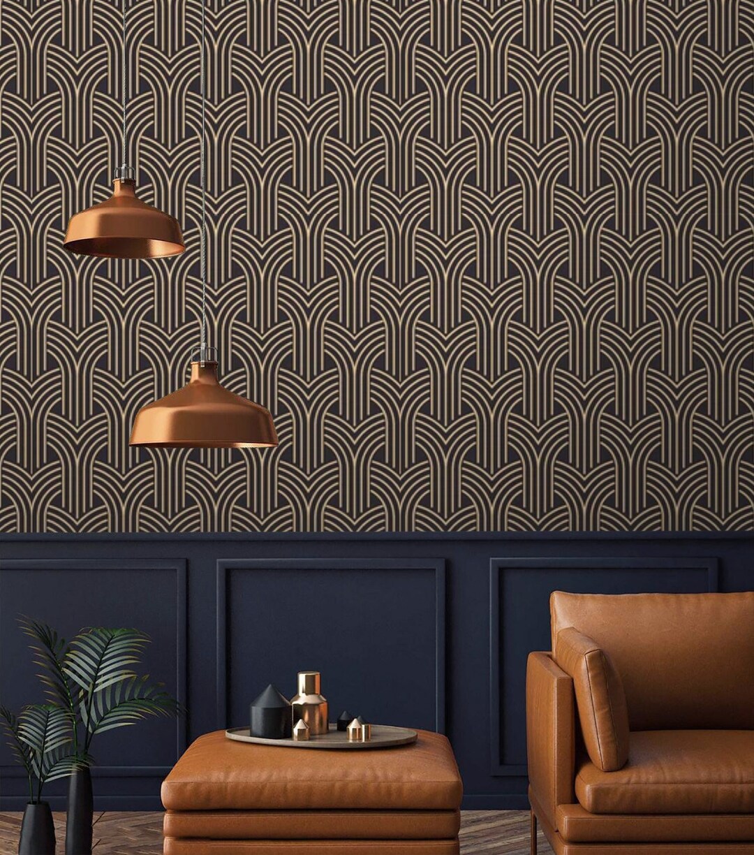 Dark Art Deco Wallpaper Vintage Geometric Luxury Wall Paper Peel and