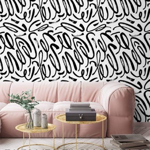 Black and White Abstract Lines Wallpaper: Minimalist Peel and Stick