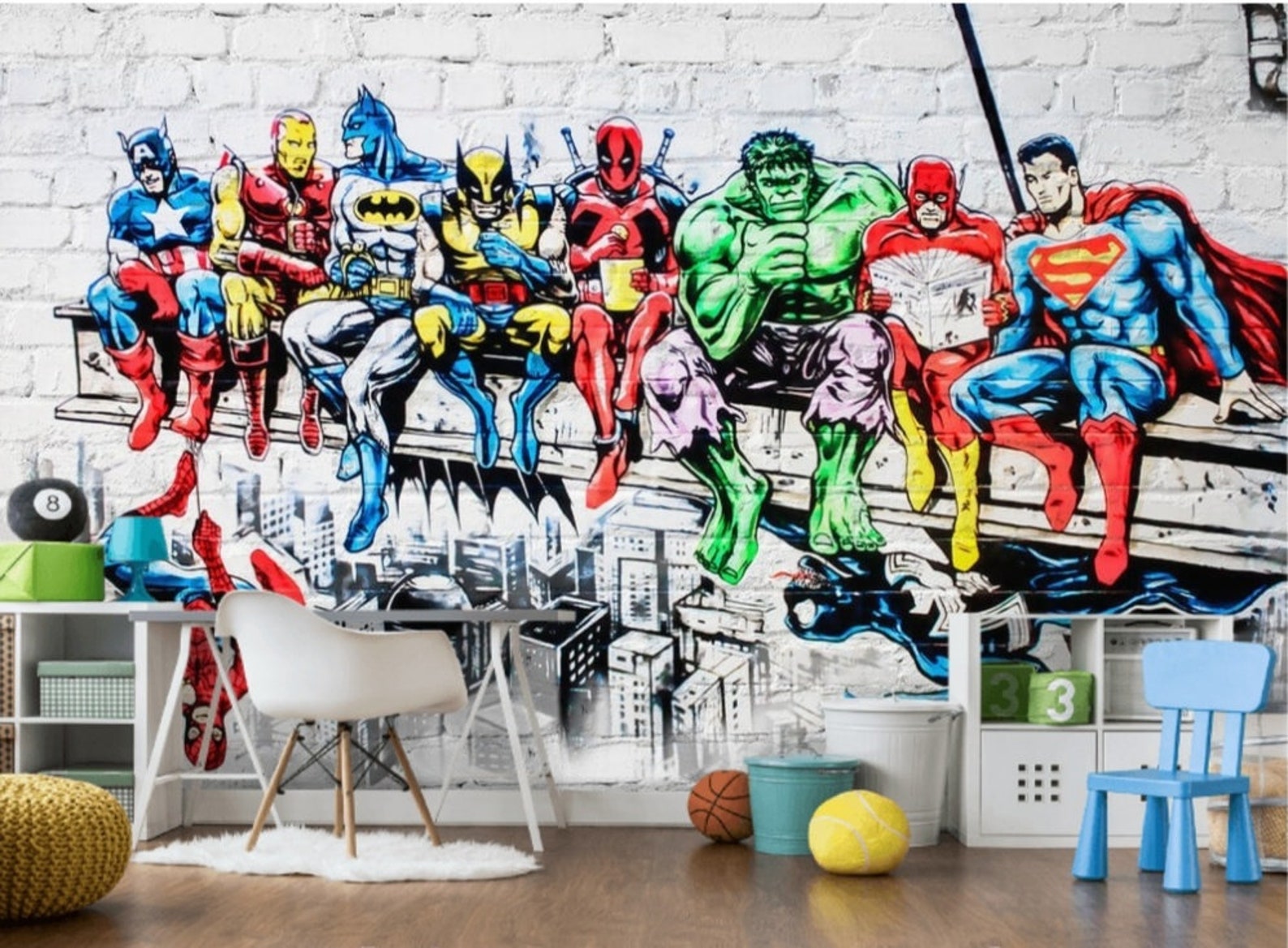 Superheroes Wallpaper Mural Boys Room Removable Wall Mural Etsy