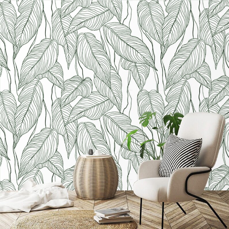 Peel and Stick Wallpaper Minimalist Large Leaves Self Adhesive | Etsy