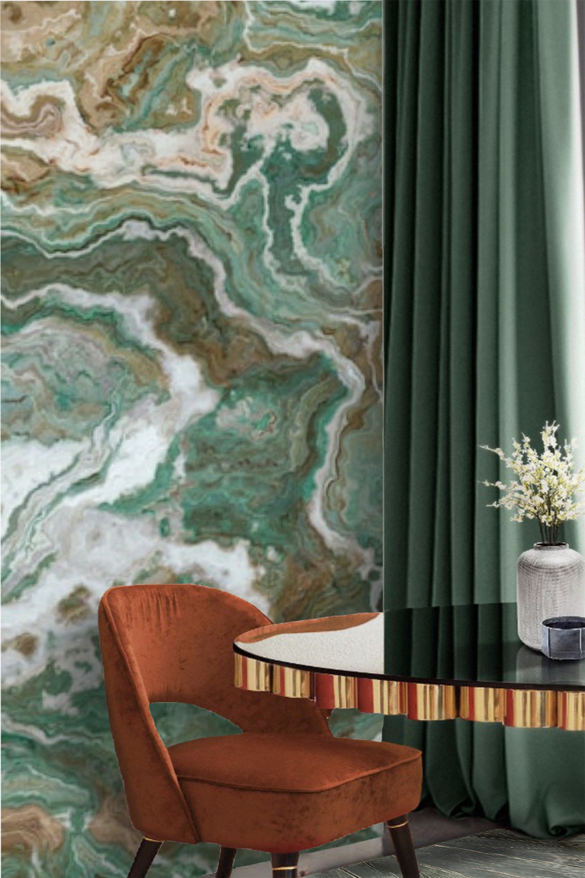Wallpaper Marble Green Stone Peel and Stick Self Adhesive Wall | Etsy