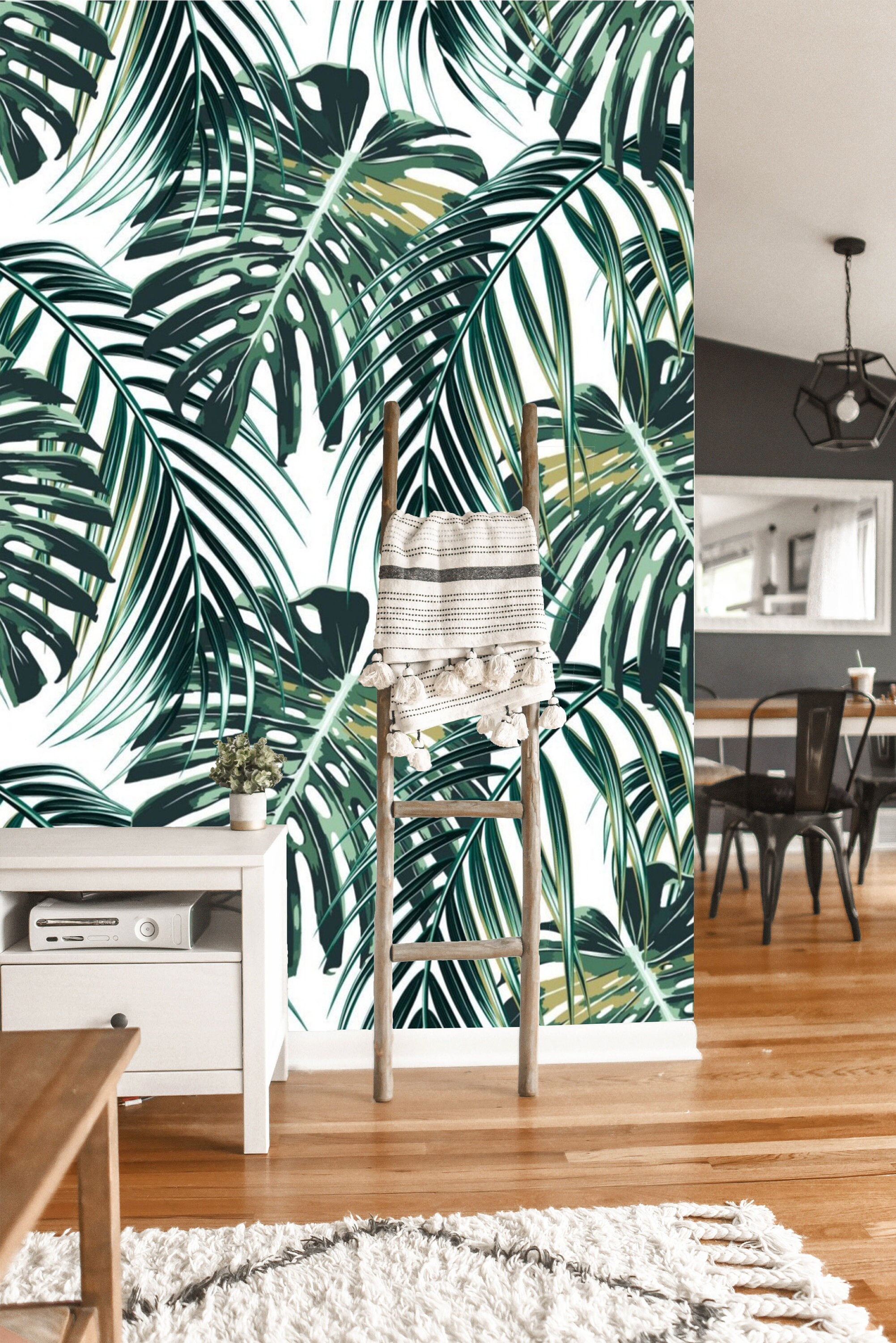 Peel and Stick Wallpaper Tropical Palm Leaves Wallpaper Mural Etsy