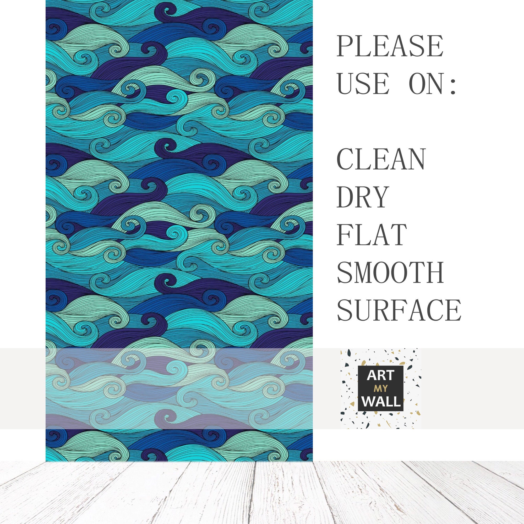 Wallpaper Blue Waves Peel and Stick Ocean Wallpaper Mural Etsy