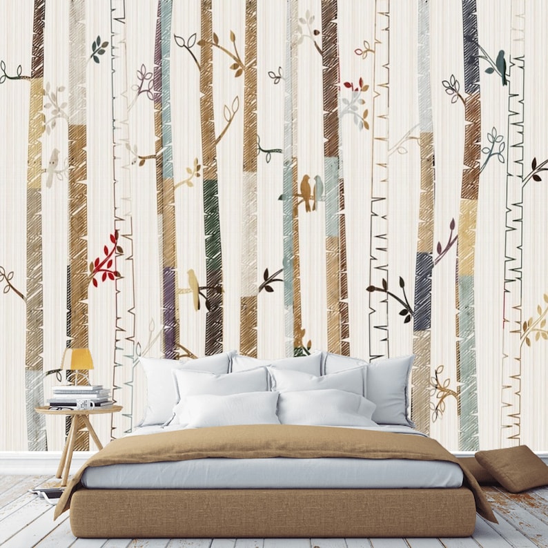 Birch Tree Removable Wallpaper Forest Wall Mural Peel and Etsy