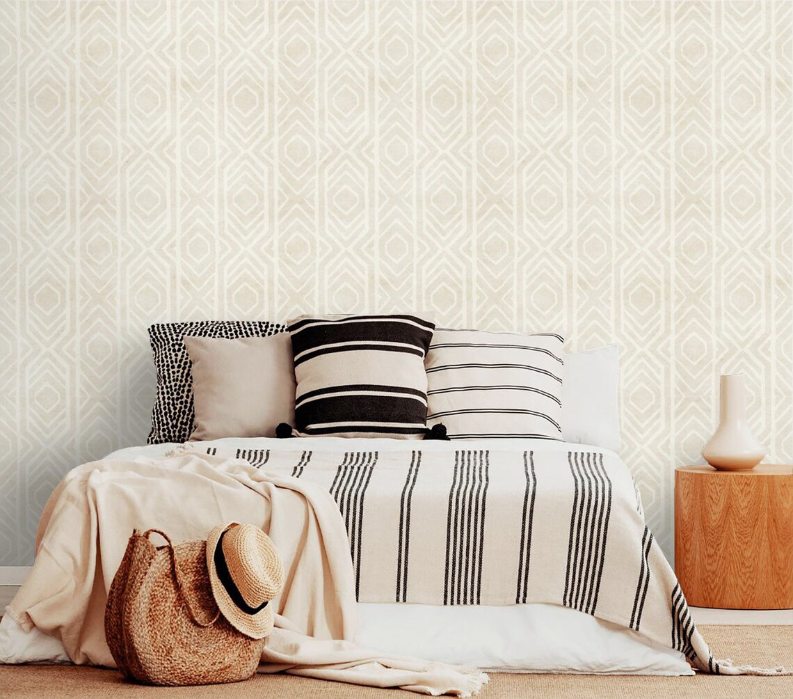 Boho chic Wallpaper Neutral Watercolor Wall Paper Minimalist Etsy