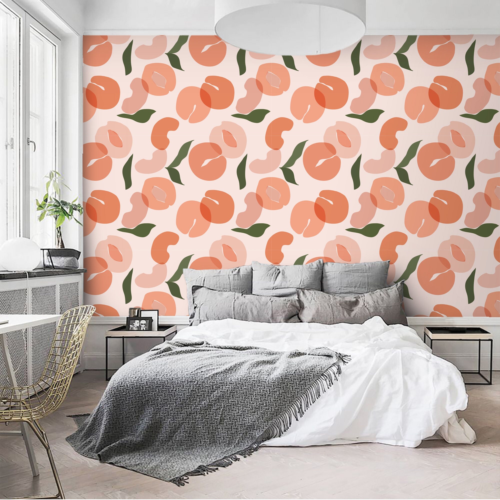 Wallpaper Fruits Illustration Peach Peel and Stick Self Etsy