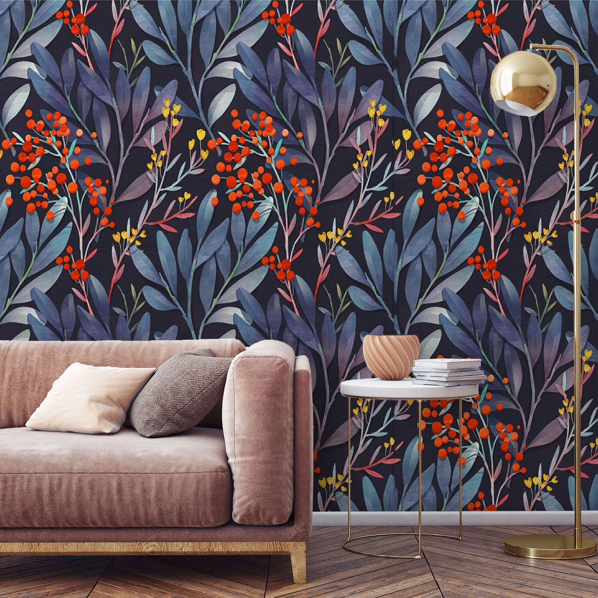Removable Wallpaper Floral Vintage Flowers Leaves Wall