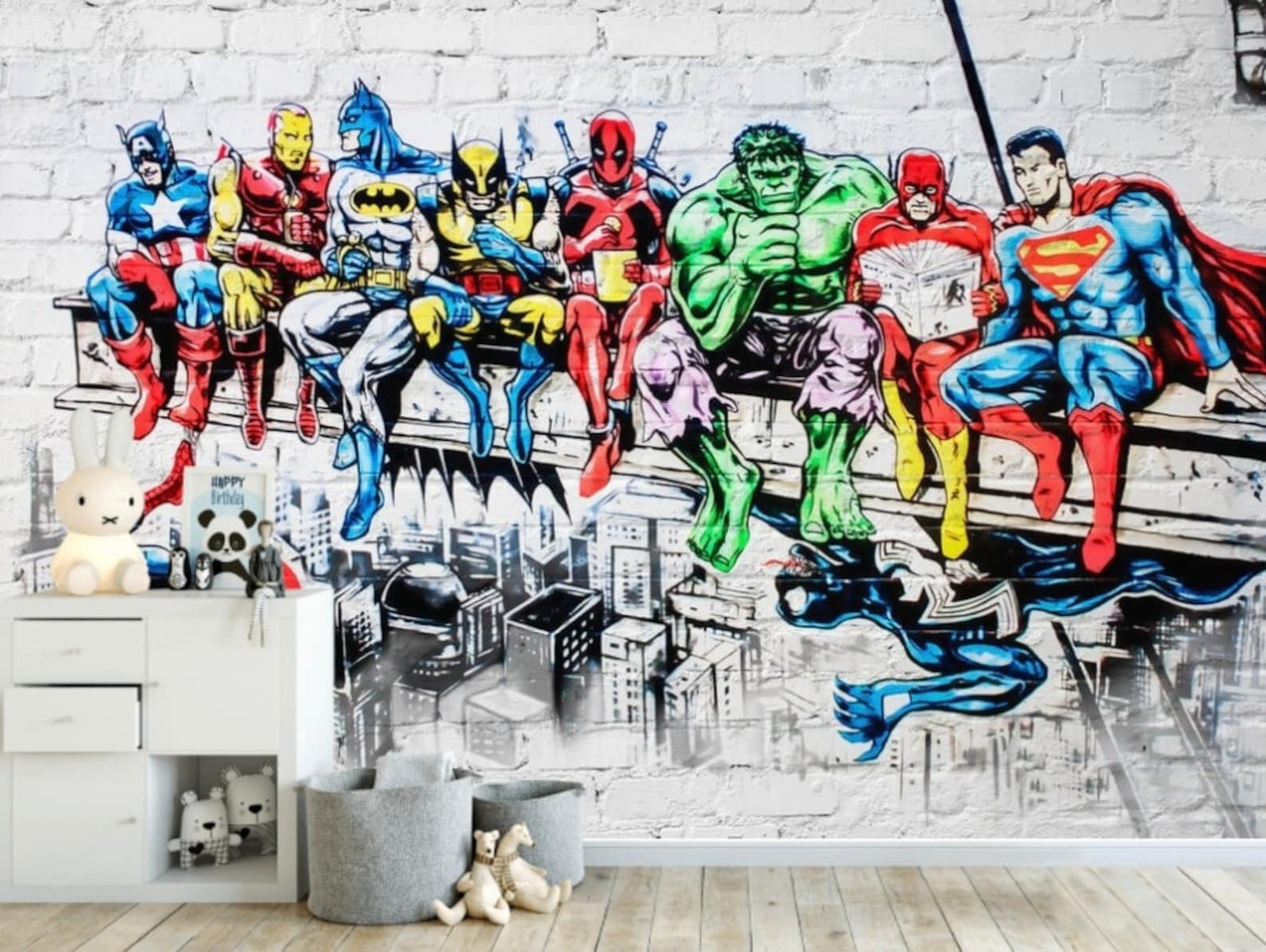 Superheroes Wallpaper Mural Boys Room Removable Wall Mural Etsy