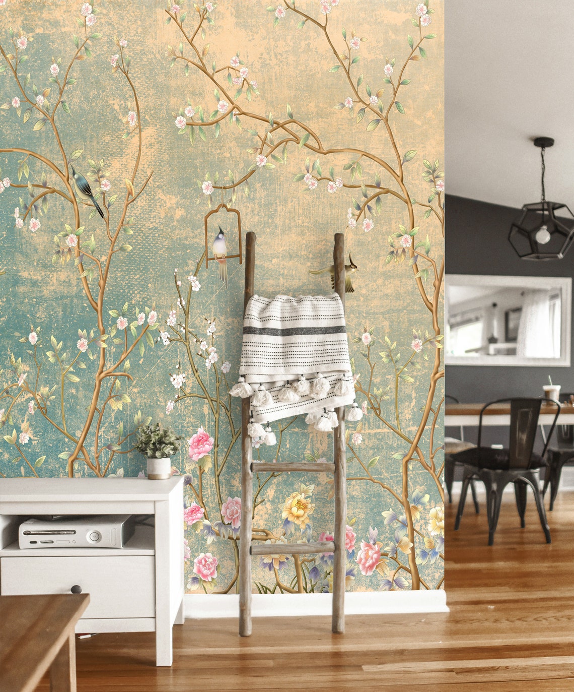 Chinoiserie Wallpaper with Birds Vintage Removable Floral Etsy