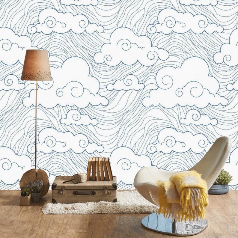 Wallpaper Clouds Peel and Stick Abstract Removable Wallpaper | Etsy