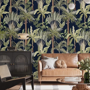 Dark Palm Leaves Tropical Wallpaper - Peel and Stick or Traditional