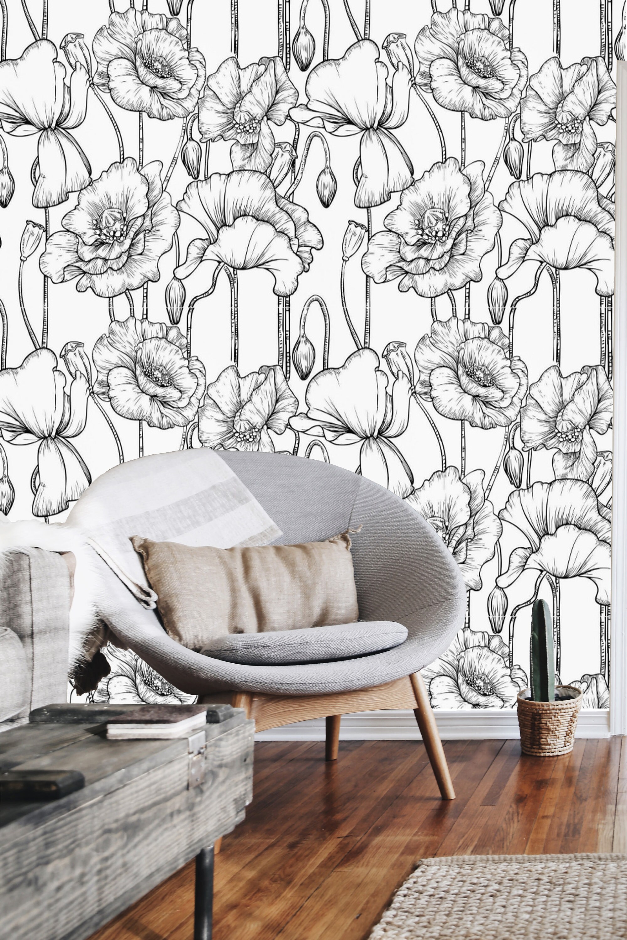 Floral Wallpaper Poppy flowers Peel and Stick Large Flowers Etsy