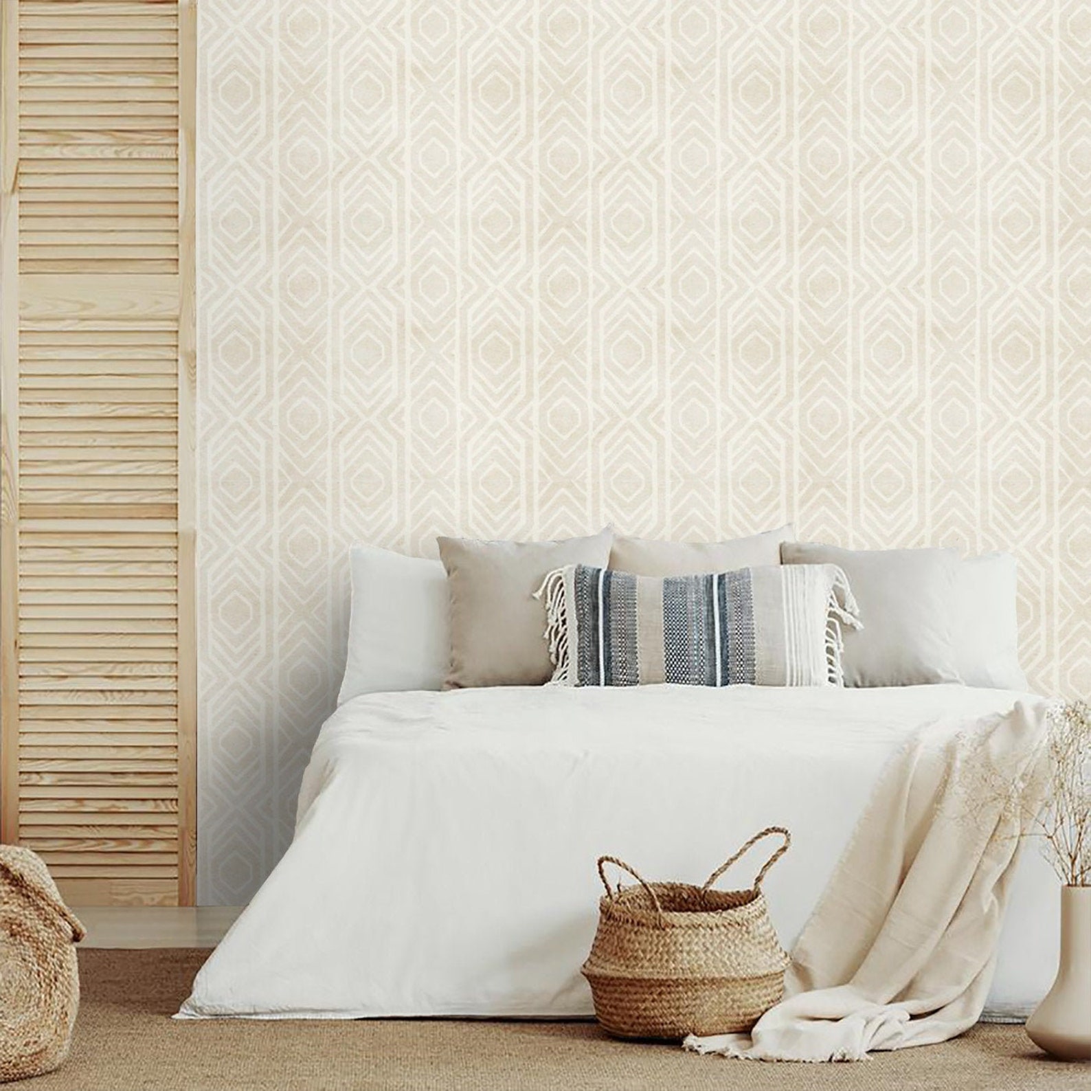 Boho chic Wallpaper Neutral Watercolor Wall Paper Minimalist Etsy