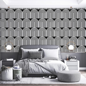 Art Deco Peel and Stick Wallpaper: Modern Black & White Elegant Design
