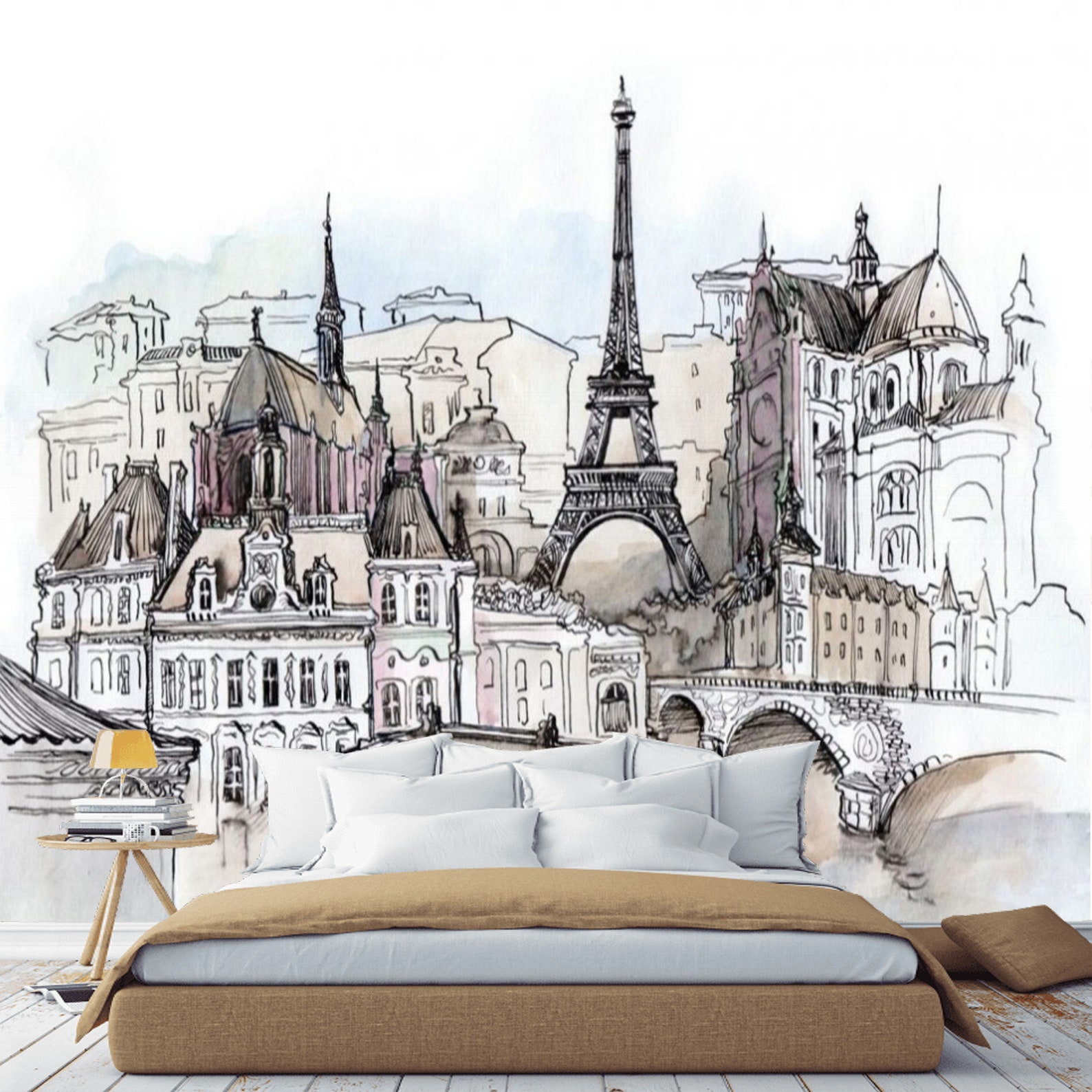 Removable Wallpaper Mural Paris Peel and Stick Watercolor Etsy
