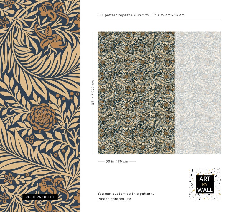 Wallpaper dark botanical herbs and flowers Peel and Stick wallpaper removable or Traditional vintage wallpaper image 6
