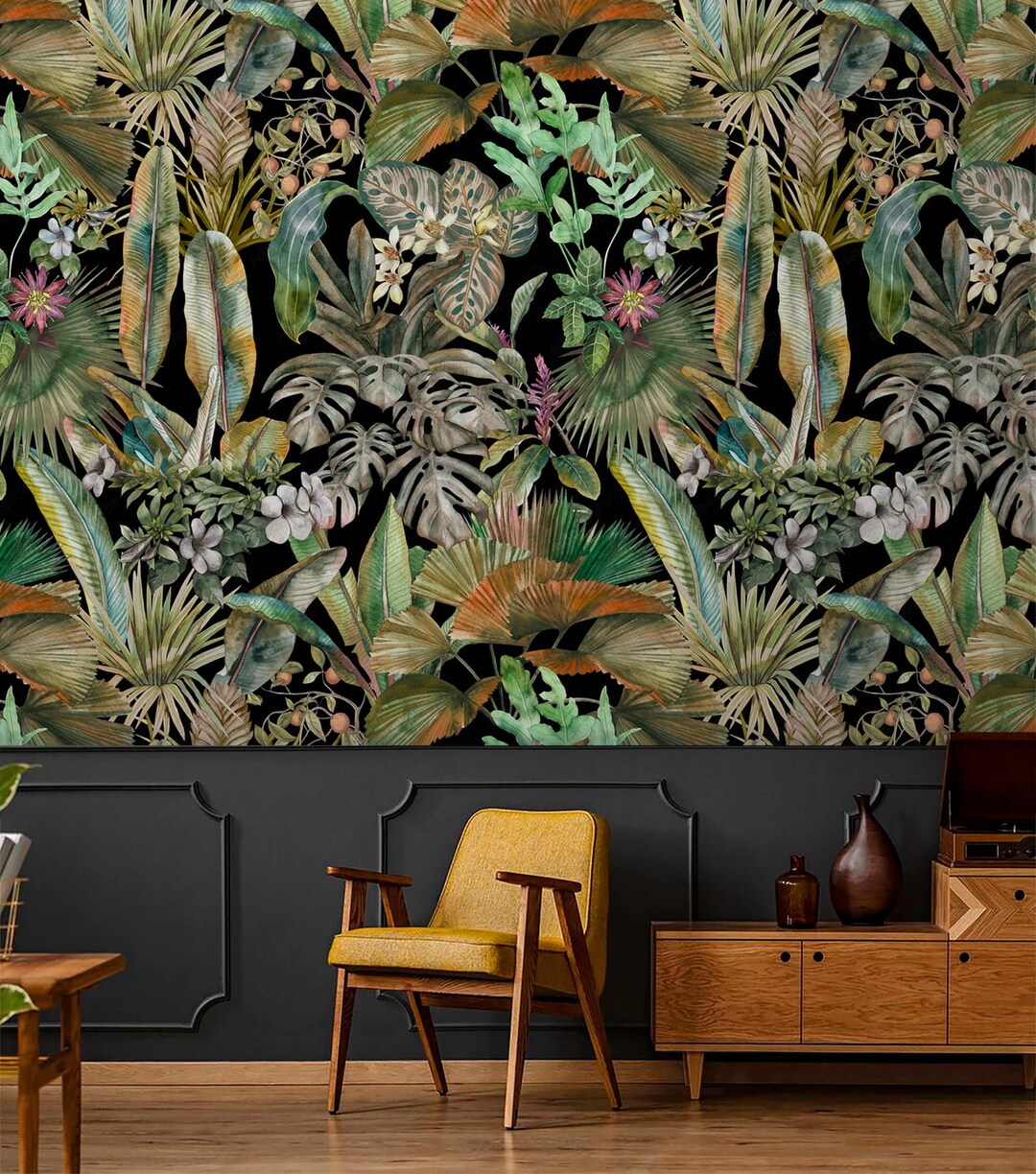 Dark Tropical Wallpaper Exotic Leaves Peel and Stick Palm Leaves ...