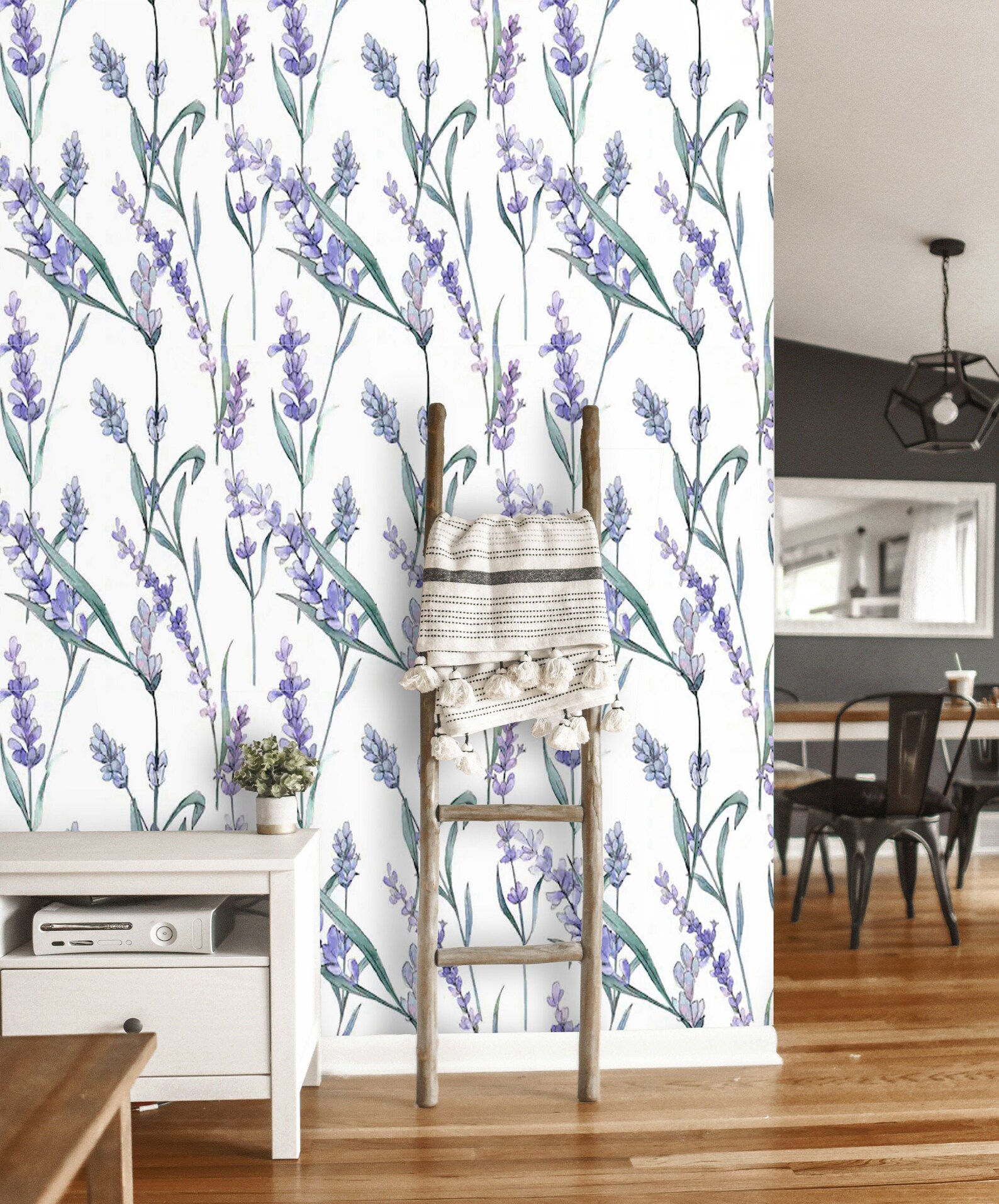 Wallpaper Floral Watercolor Lavender Peel and Stick Wall Paper Etsy