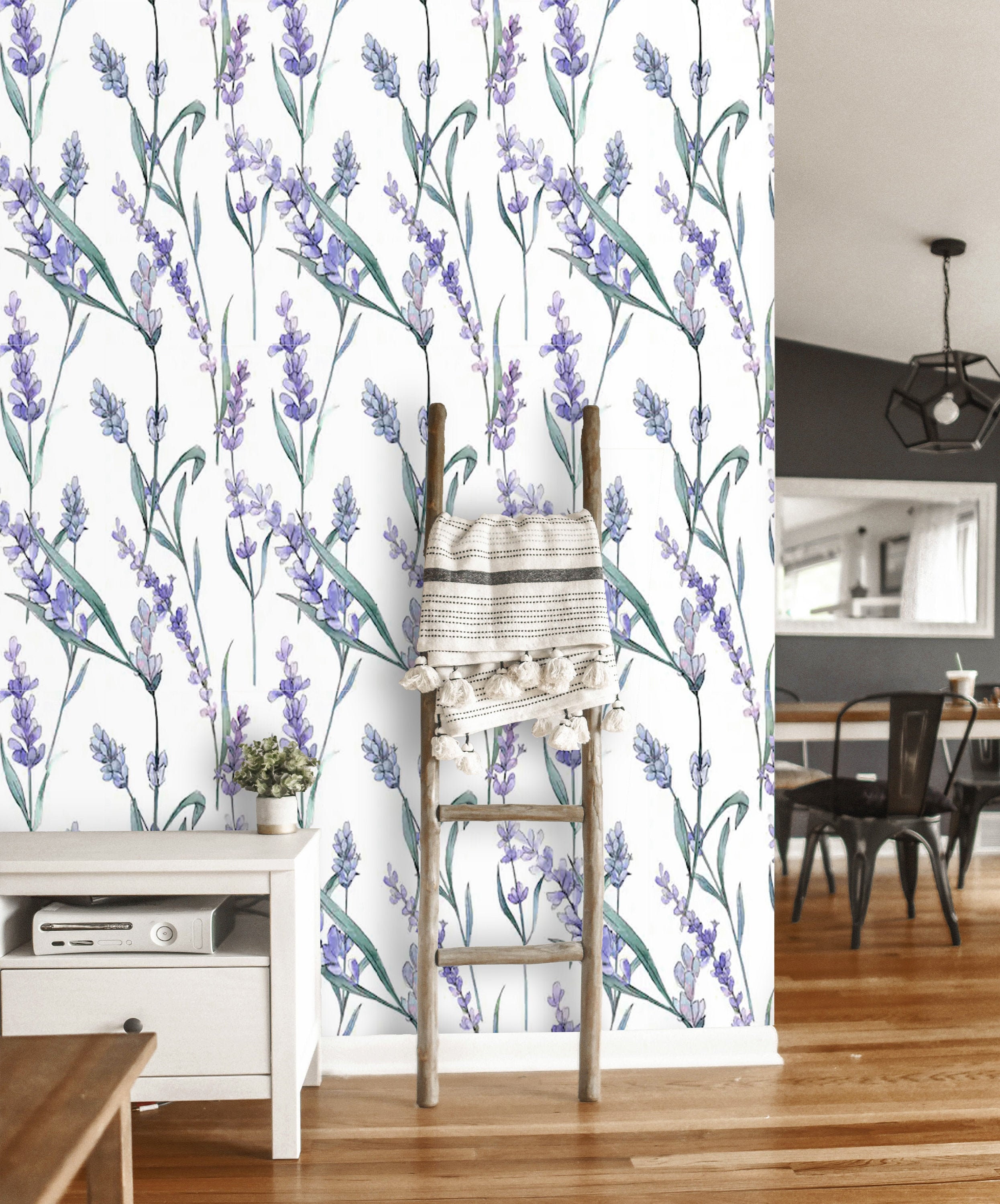Wallpaper Floral Watercolor Lavender Peel and Stick Wall Paper | Etsy