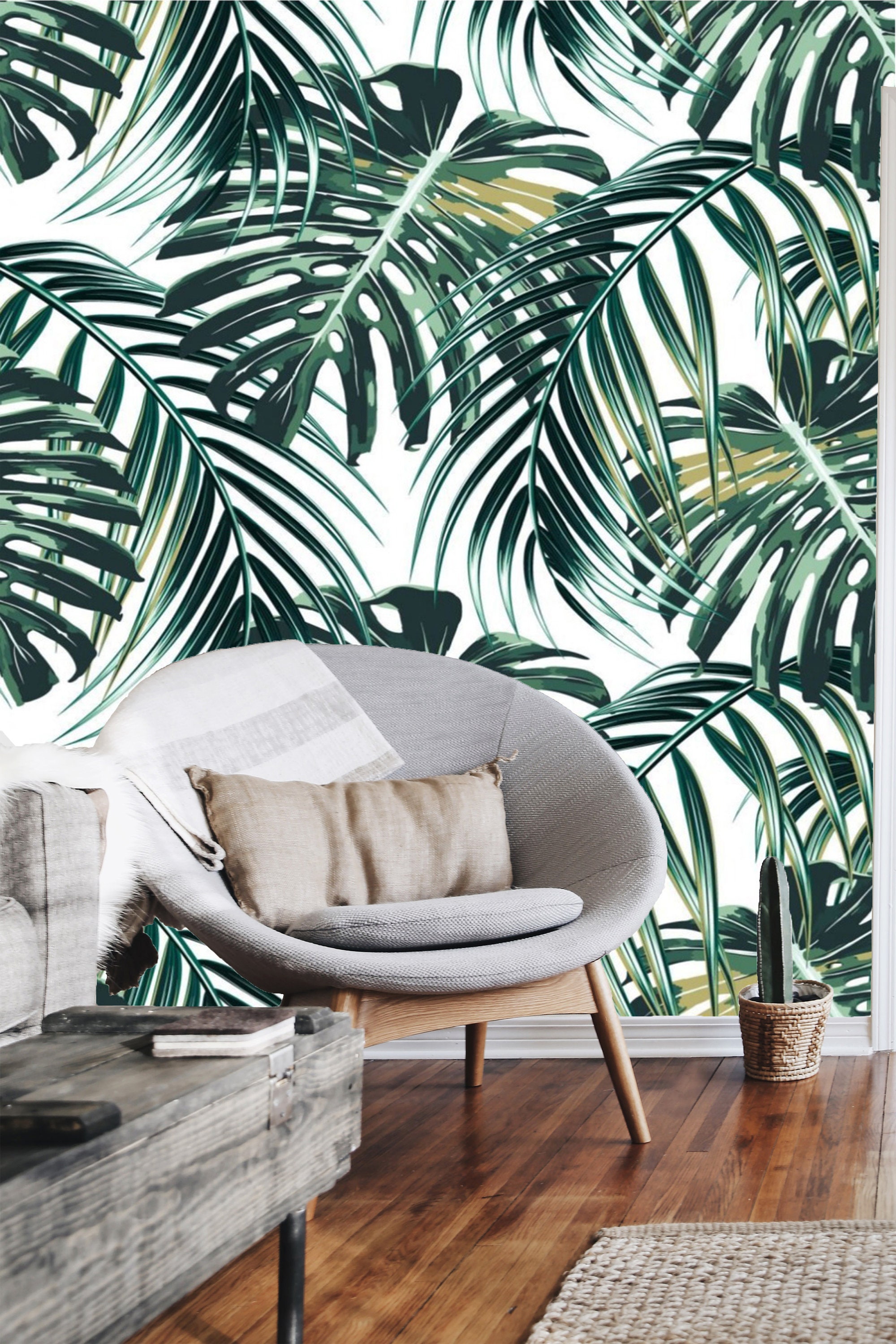 Peel and Stick Wallpaper Tropical Palm Leaves Wallpaper Mural Etsy