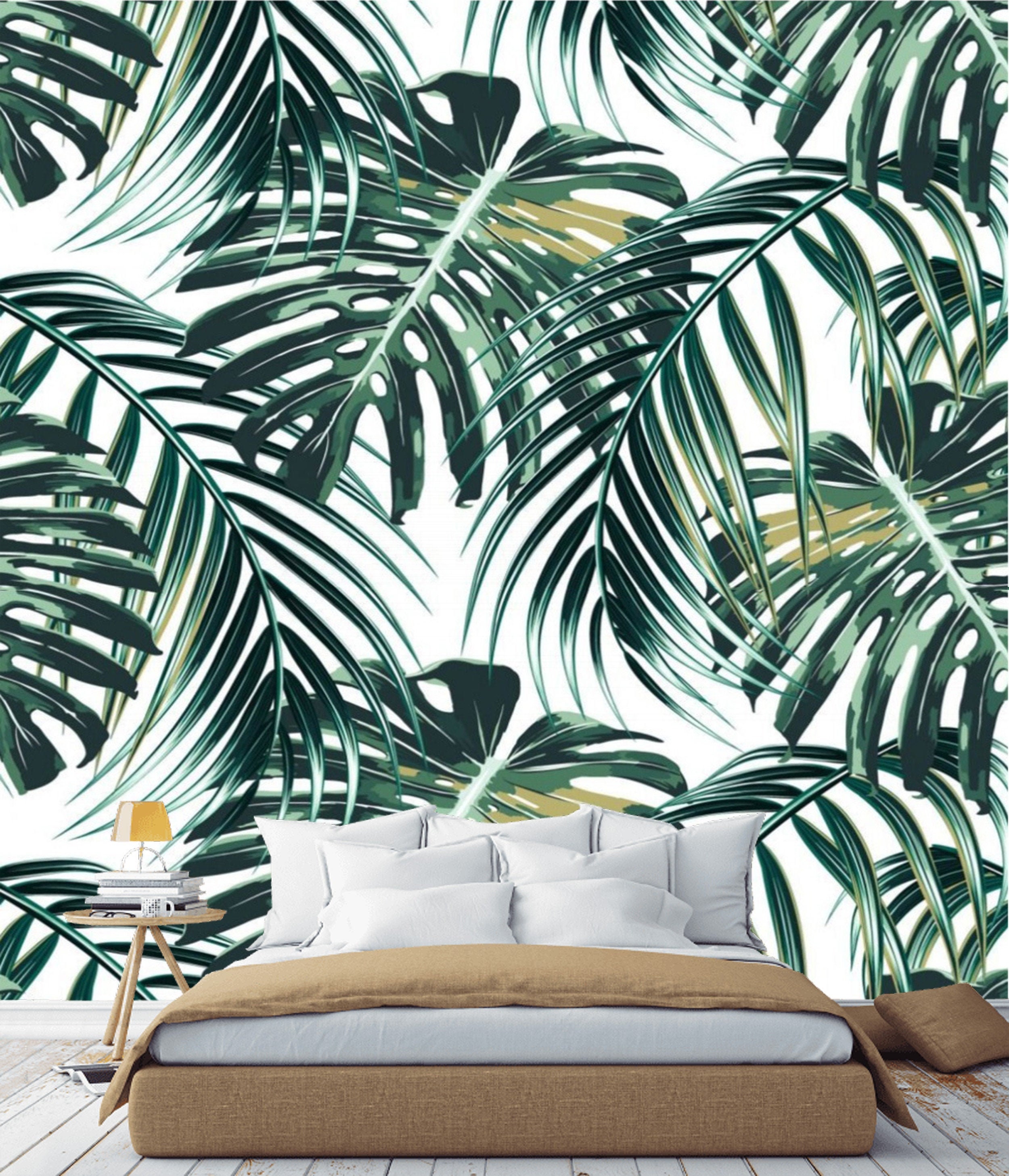 Peel and Stick Wallpaper Tropical Palm Leaves Wallpaper Mural | Etsy