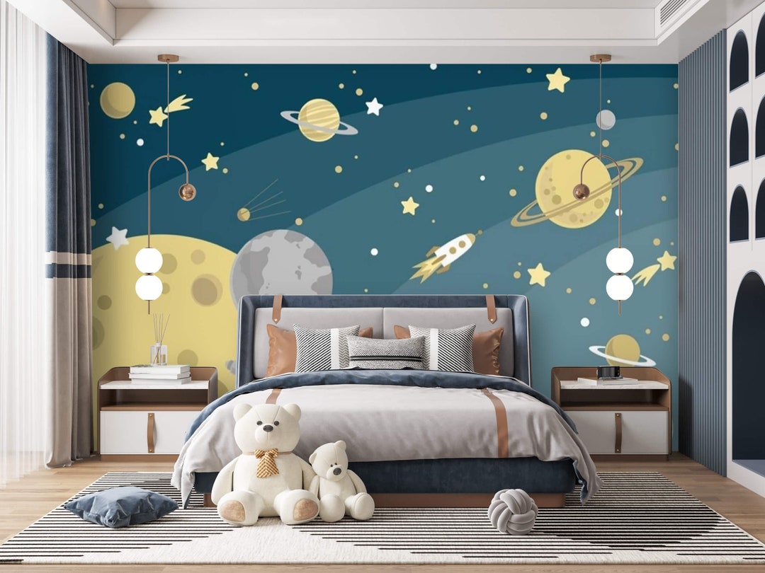 Solar System Mural: Galaxy Peel and Stick Wallpaper for Kids Room - Etsy