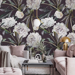 Dark floral wallpaper Peel and stick removable or Traditional non woven wallpaper dark academia