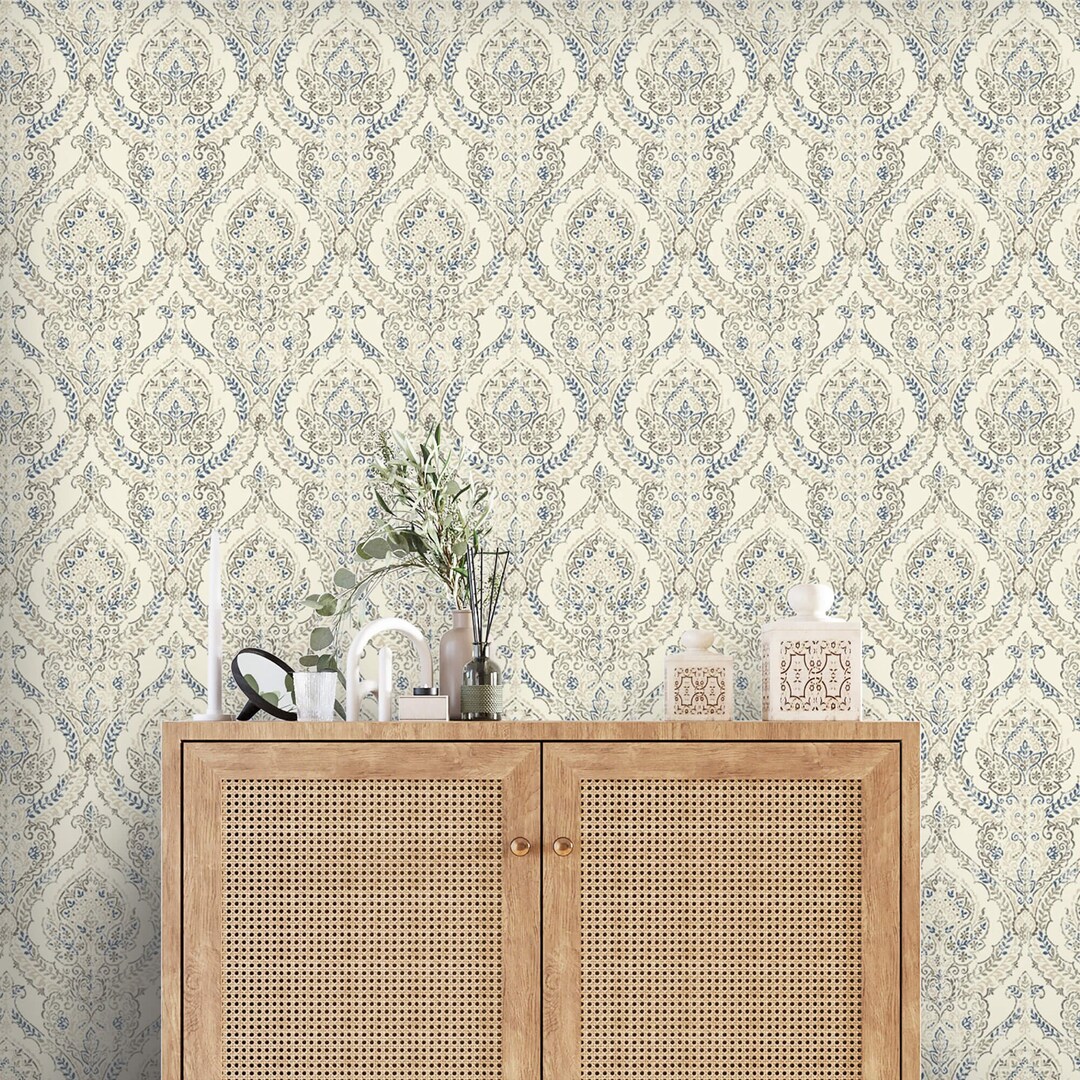 Damask Wallpaper Neutral Vintage Wall Paper Peel and Stick Removable or