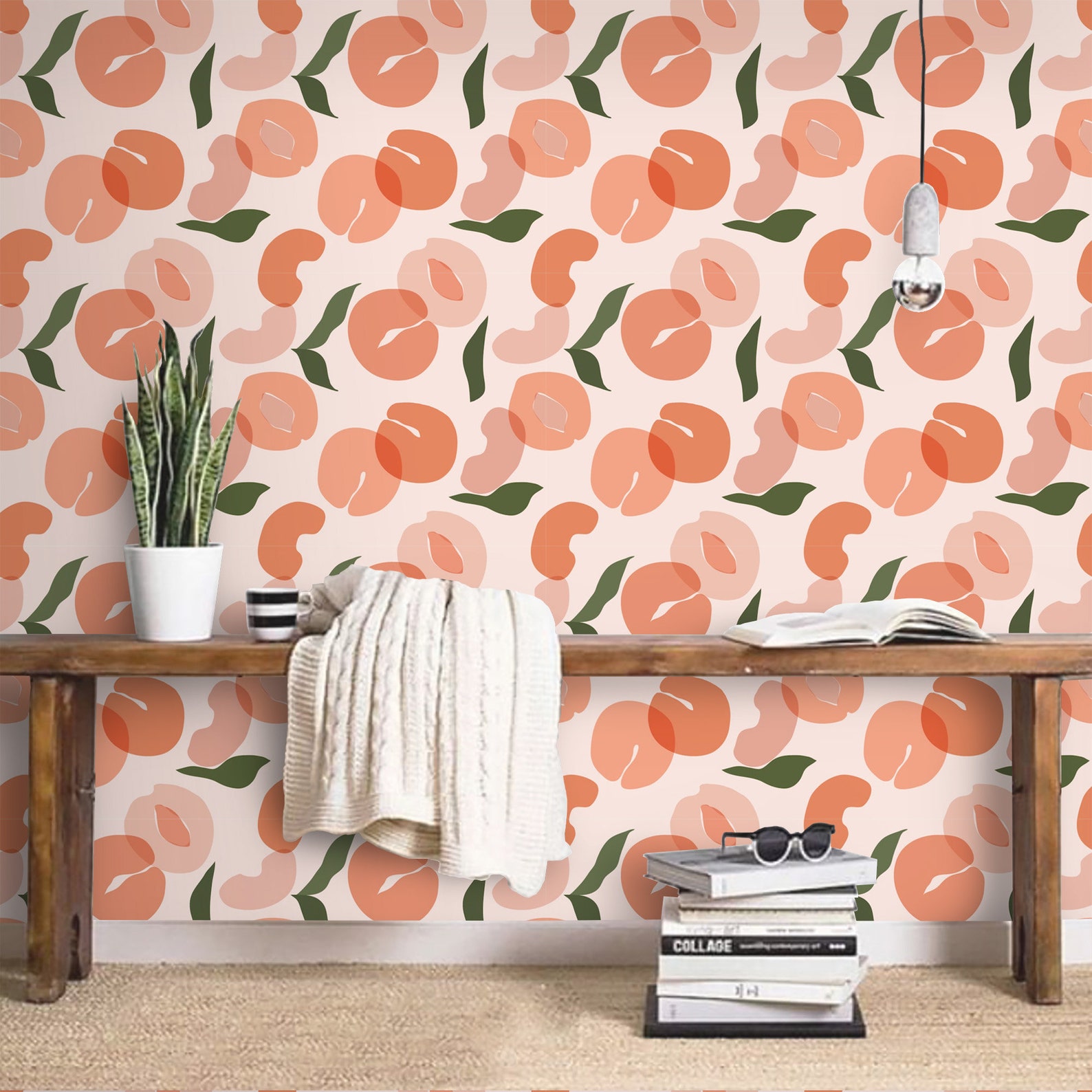 Wallpaper Fruits Illustration Peach Peel and Stick Self | Etsy