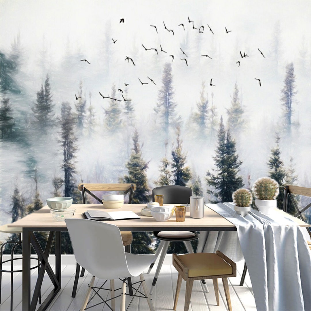 Foggy Forest Wallpaper Mural Peel and Stick Removable or Traditional ...