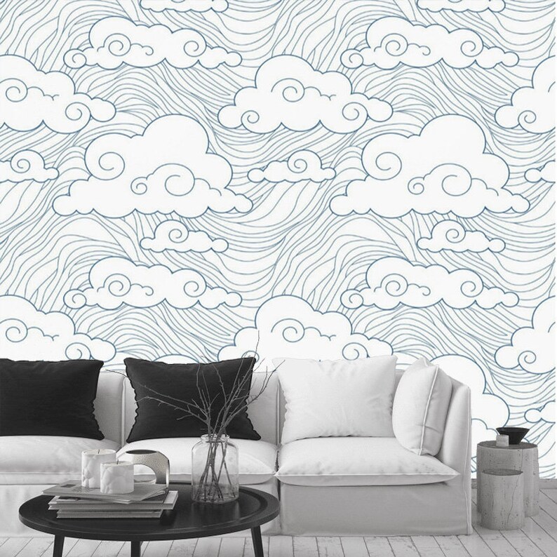 Wallpaper Clouds Peel and Stick Abstract Removable Wallpaper | Etsy