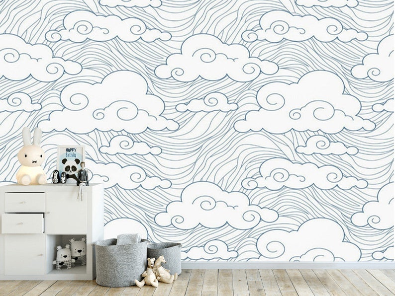 Wallpaper Clouds Peel and Stick Abstract Removable Wallpaper | Etsy