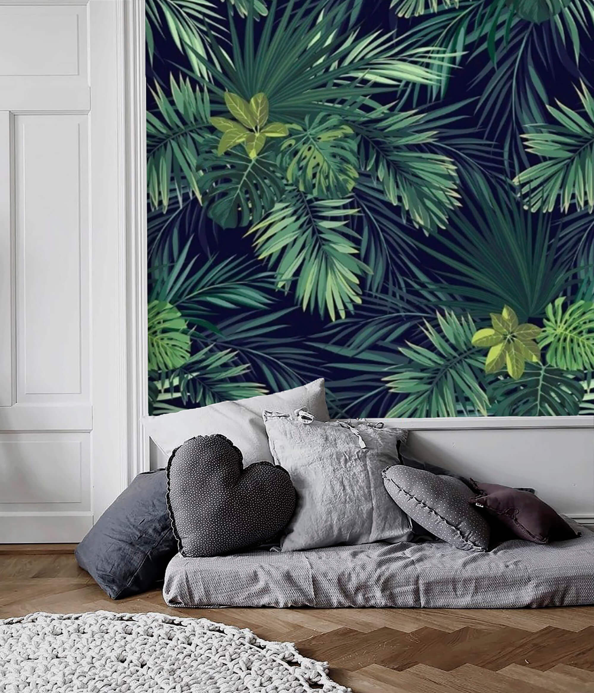 Dark Tropical Wallpaper Large Palm Leaves Peel and Stick Removable or ...