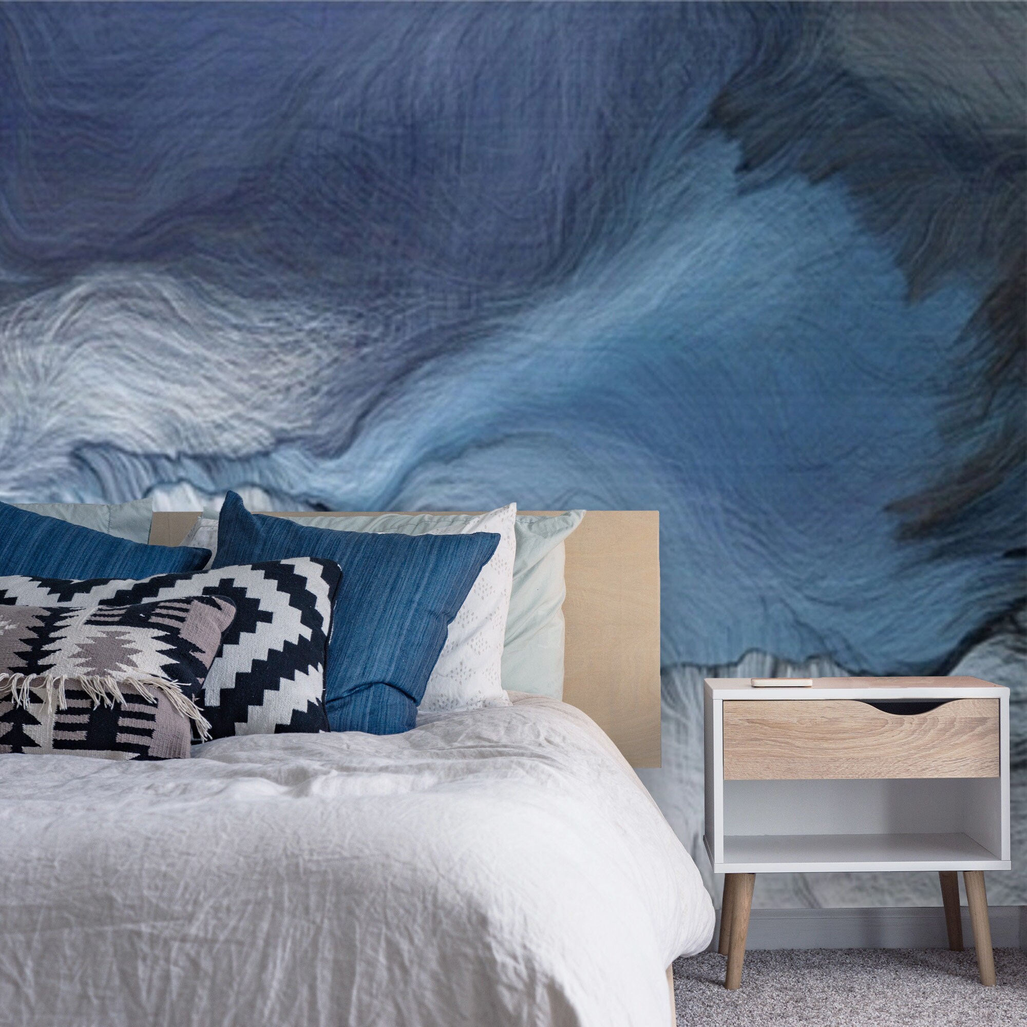 Peel and Stick Abstract Blue Wallpaper Mural Navy Blue Self Etsy