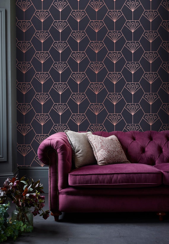 Art Deco Wallpaper Purple Peel and Stick Wall Paper Removable - Etsy