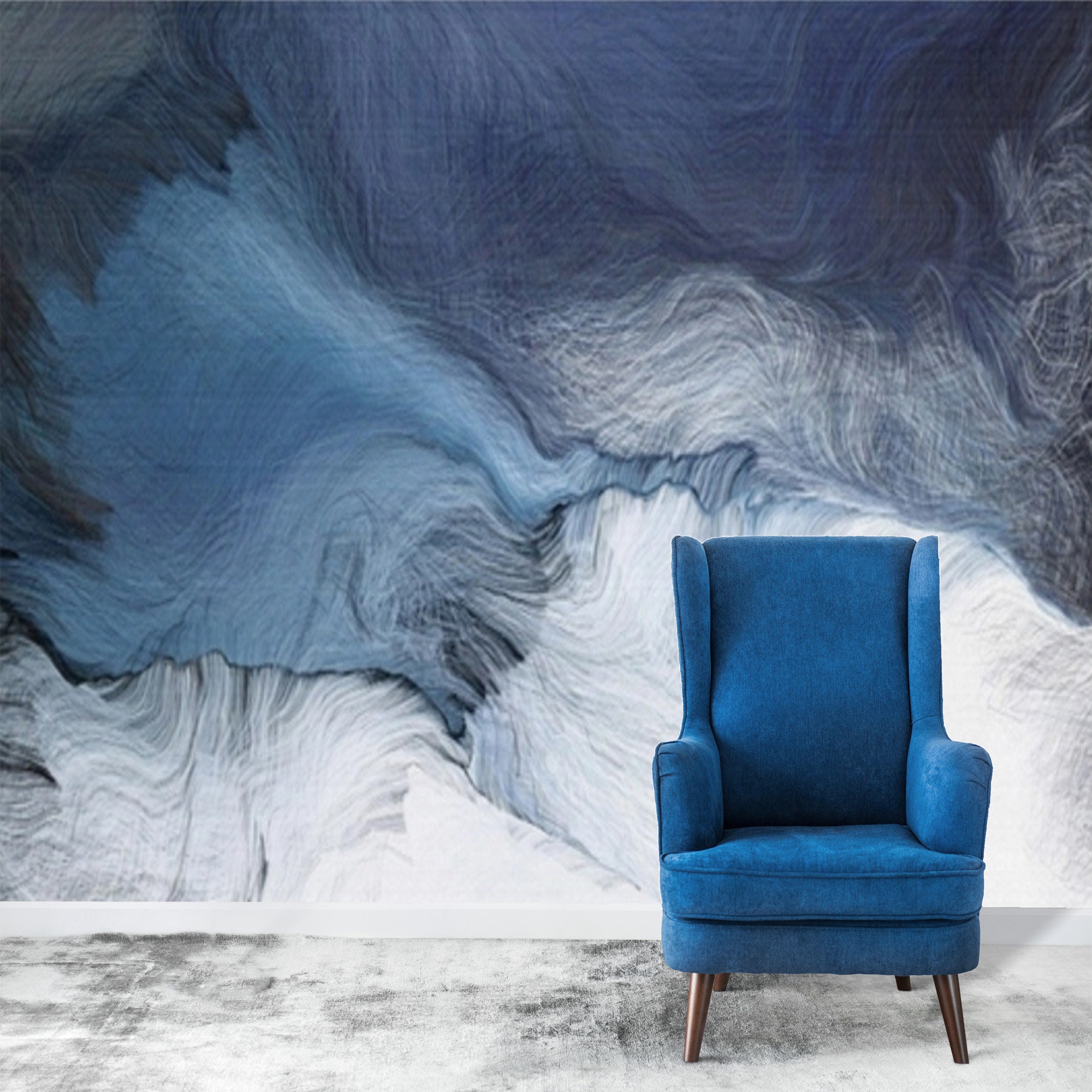 Peel and Stick Abstract Blue Wallpaper Mural Navy Blue Self | Etsy