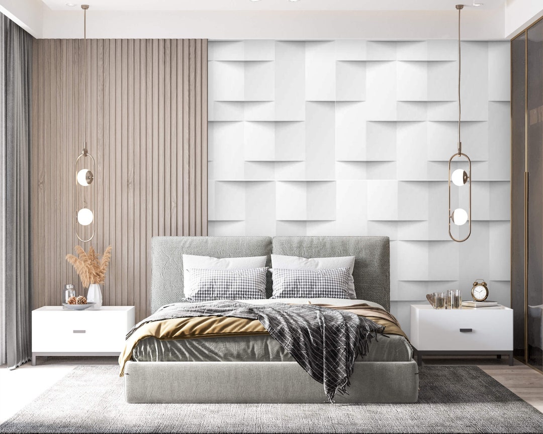 Modern Geometric 3D Effect Wallpaper Mural Peel and Stick Etsy