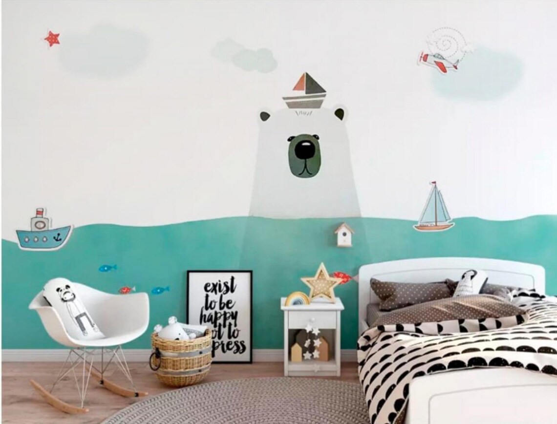 Boys Room Wallpaper Mural Peel and Stick Wallpaper Kids Etsy