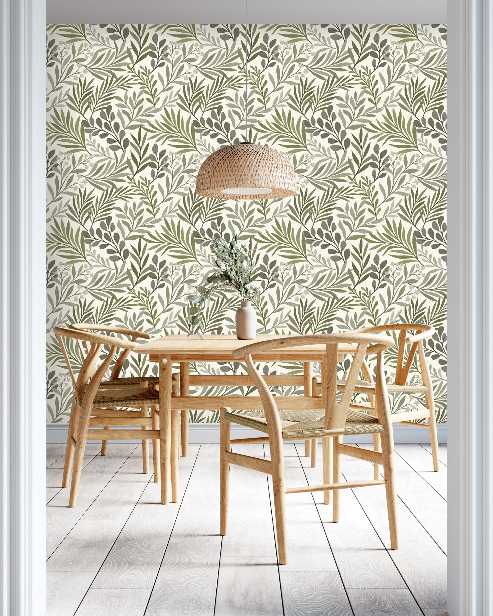 Wallpaper olive Green Leaves Peel and Stick Removable or | Etsy