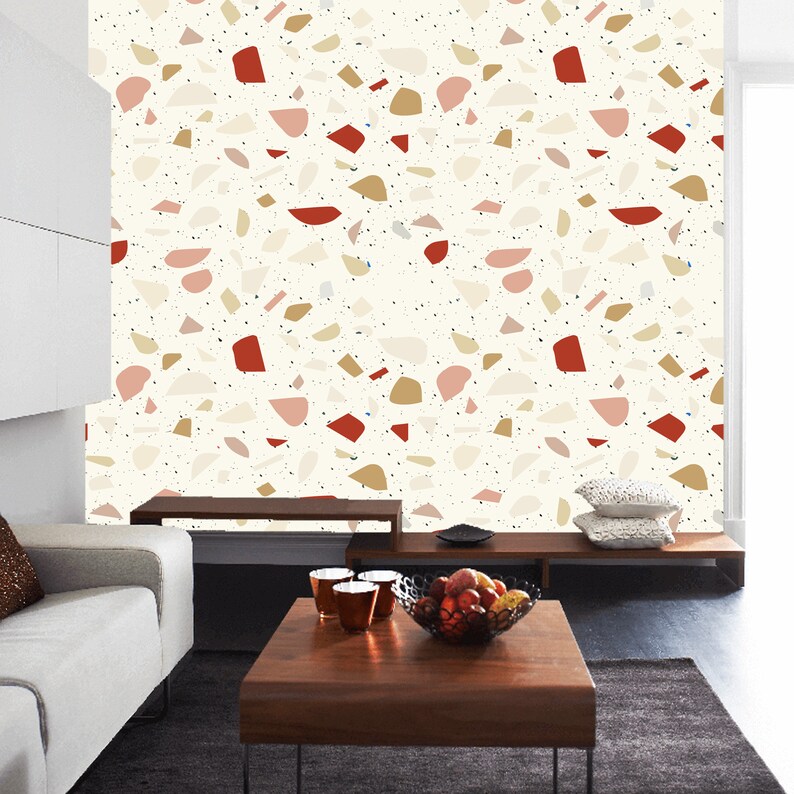 Removable Terrazzo Wallpaper Terracotta Beige Peel and stick Etsy