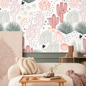 Papier peint cactus boho Plantes du désert papier peint amovible ou traditionnel