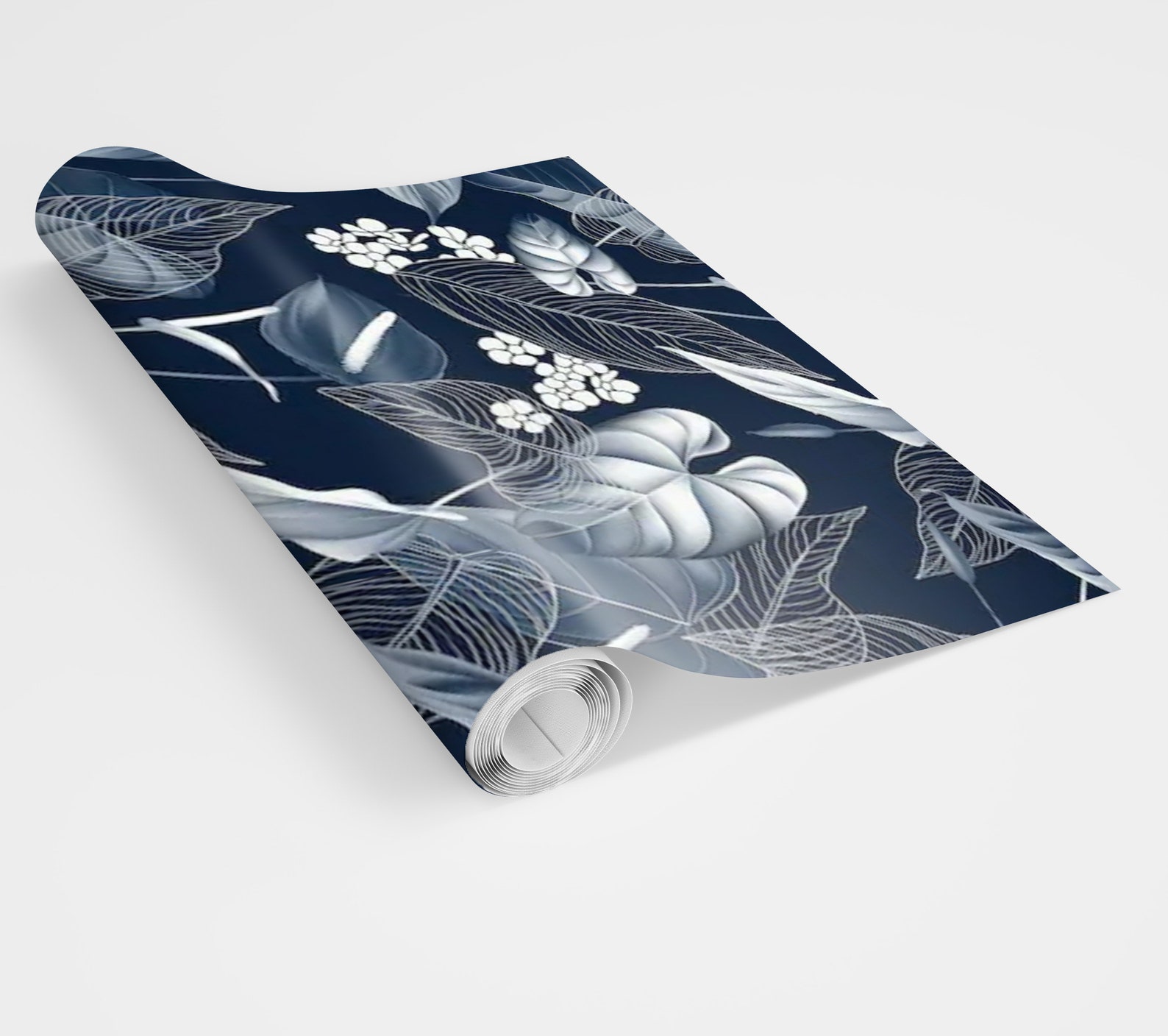 Floral Wallpaper Dark Navy Blue White Peel and Stick Wall | Etsy