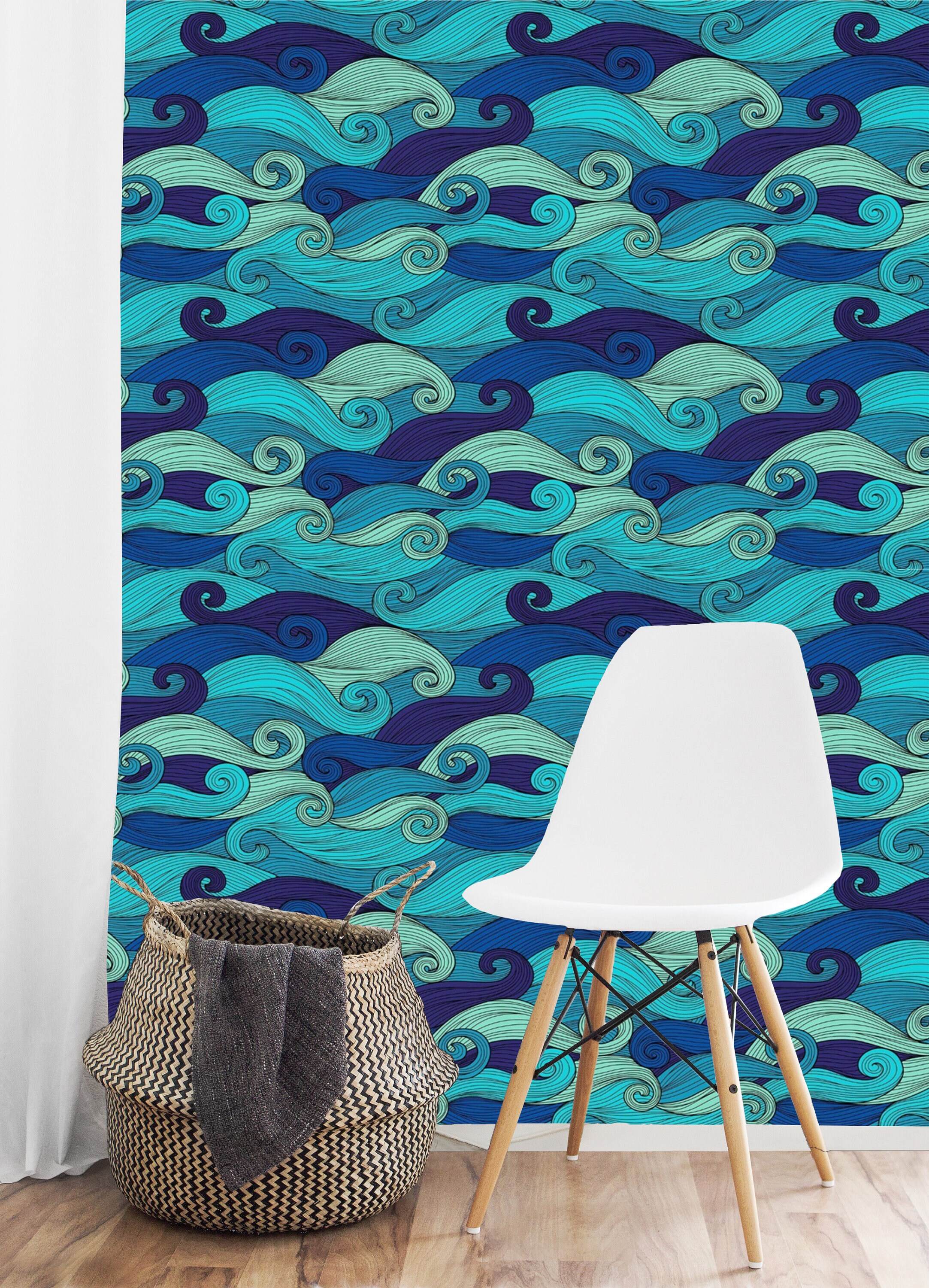 Wallpaper Blue Waves Peel and Stick Ocean Wallpaper Mural Etsy