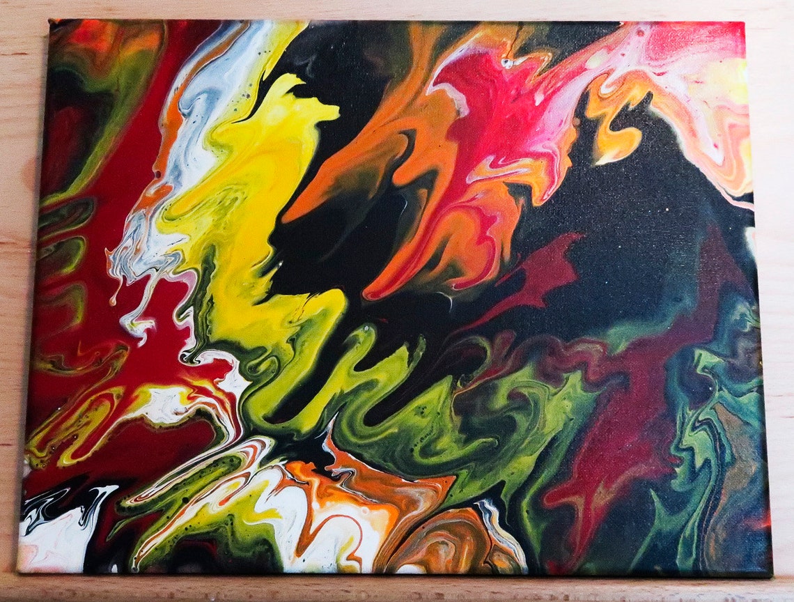 FLUID ART PAINTING 11 x 14 Red Yellow Black Fluid Art Etsy