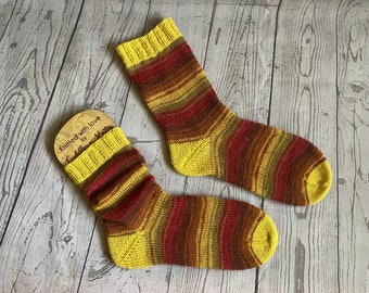 Hand knitted woolly socks in autumn colours size UK 5-6