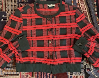 vintage grande-moyenne grande veste-pull tartan des Fêtes courte Clueless Y2K Ivy