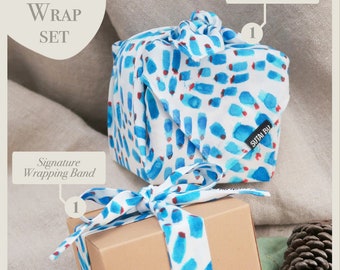 Gift Wrapping Set with Art Prints, Reusable Furoshiki Wrapping Cloth, Wrapping Band, Wall Art