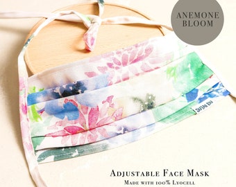 Masque réutilisable de visage de tissu avec poche de filtre de double couche et fil de nez (fr) Floral, Anémone Bloom