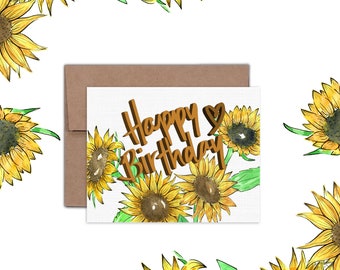 Custom Blank Greeting Card | Sunflower Watercolor | Happy Birthday