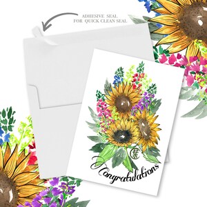 Carte de vœux vierge personnalisée | Bouquet floral d’aquarelle de tournesol | Merci, anniversaire, mariage, remise des diplômes